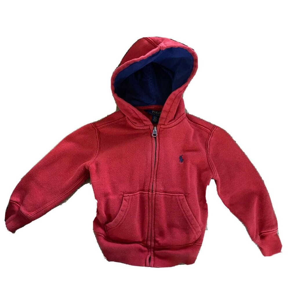 Polo Ralph Lauren Size 2 2T Red Kids Full Zippered Cotton Hoodie Hooded Blue Log